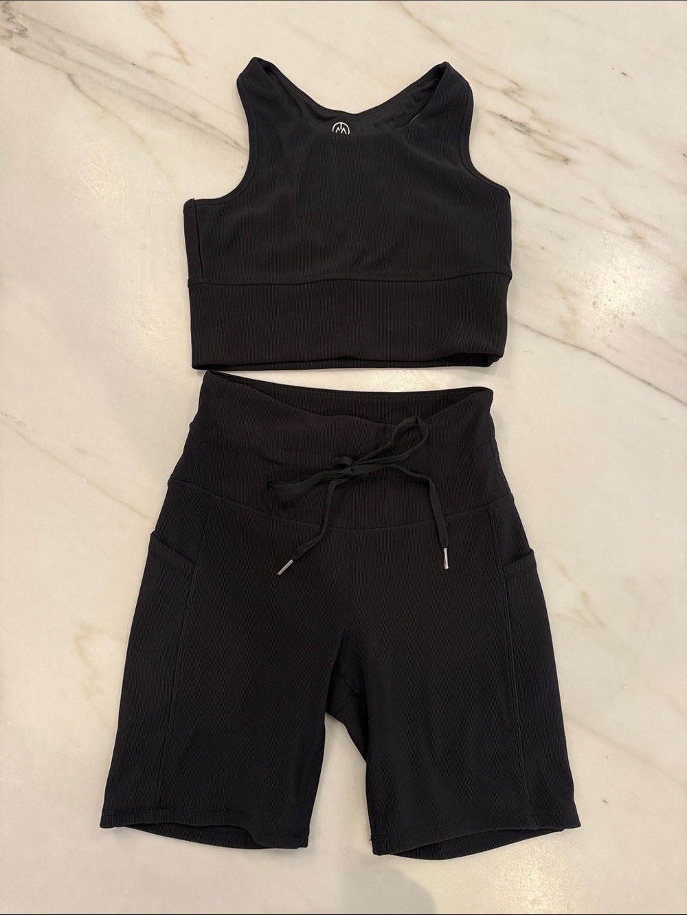 NWoT Black Athletic Crop Tank & High-Waist Bike Shorts Set Size Medium SET